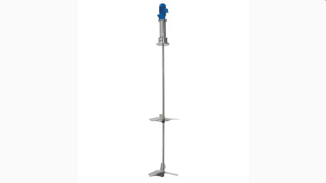 Top-mounted agitator with free-hanging shaft for hygienic